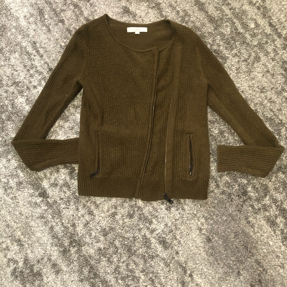 Loft Olive Green Side Zipper Cardigan
